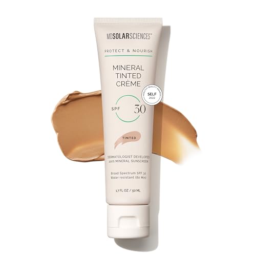 MDSolarSciences Mineral Tinted Crème Sunscreen SPF 30 | Water-Resistant Broad Spectrum UV Protection | Blendable Zinc Oxide Formula | Natural Matte Finish | 1.7 Fl Oz