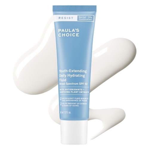 Paula's Choice RESIST Daily Hydrating Fluid Face Moisturizer with SPF 50 Sunscreen, Face Sunscreen for Oily Skin, Chamomile & Vitamin E, UVA/UVB Protection, Fragrance-Free, TSA Friendly