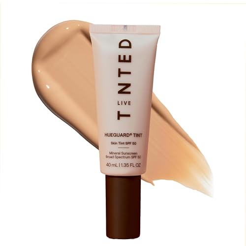 Live Tinted Hueguard Tinted Sunscreen SPF 50 - Mineral Sunscreen for Face, Skin Tint with Buildable Coverage, Dewy Glow Finish, Hydrating, Vegan, Fragrance-Free, Water & Sweat Resistant, Shade 10