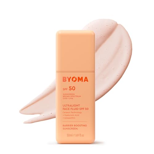 BYOMA SPF 50 Face Fluid - Ultra-Lightweight Facial Sunscreen for All Skin Tones - Luminous Glow, No White Cast - SPF Moisturizer Strengthens Skin Barrier - 1.69 fl.oz