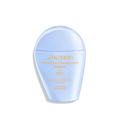 Shiseido Ultimate Sun Protector Lotion Mineral SPF 60+ - Sheer, Broad-Spectrum Sunscreen for Face & Body - Visibly Improves Fine Lines, Smoothness & Skin Tone - Fragrance Free, All Skin Types - 50 mL