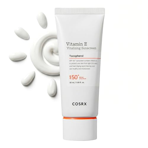 COSRX Vitamin E Sunscreen for Oily Skin SPF 50, Natural Glow Face Sunscreen, Lightweight, Non-Sticky, No White Cast, Hydrating, Beach Essentials, Summer Travel Essentials, Korean Skincare,1.69 fl oz