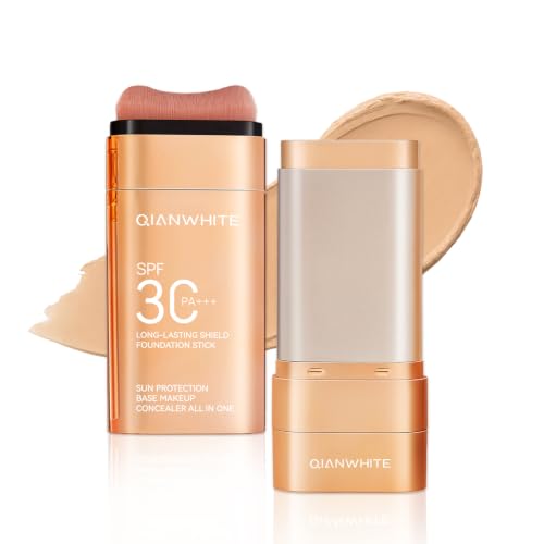 QIANWHITE Mineral Sunscreen Face Sunscreen Stick - Korean Skin Tinted Sunscreen for Face with SPF, Zinc Oxide Face Sunscreen for Women with Titanium Dioxide, Facial Sun Screen Protection (LIGHT BROWN)