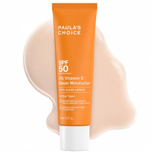 Paula's Choice 5% Vitamin C Sheer Sunscreen for Face, SPF 50 Face Sunscreen, Moisturizing, Lightweight Invisible, Prevents Dark Spots, No Cast, All Skin Types, UVA/UVB Protection, Fragrance-Free, 2oz