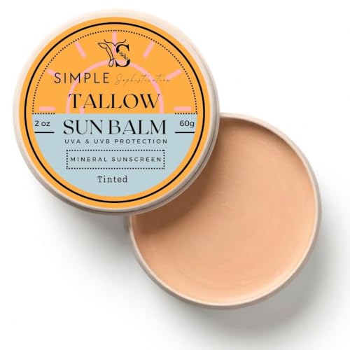 Tallow Sun Balm, tinted - with grassfed tallow, castor oil, zinc oxide | Mineral Sunscreen | Natural, Clean, Organic | Reef Safe, Ocean Friendly | Spf 30 - suitable for sensitive skin (2 oz) (Fair)