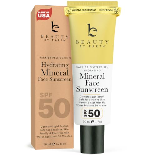 Mineral Sunscreen for Face SPF 50 – Broad Spectrum Zinc Oxide, Made in USA with Natural & Organic Ingredients, Non-Greasy Daily Moisturizer for Sensitive Skin, No White Cast & No Chemicals