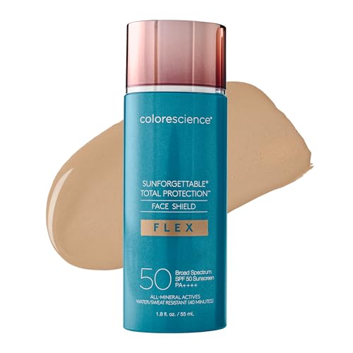 Colorescience Total Protection Face Shield Flex SPF 50, Tone-Adapting Buildable Coverage with Zinc Oxide, Environmental Defense Against Blue Light & Pollution, For All Skin Tones, 1.8 fl. oz.