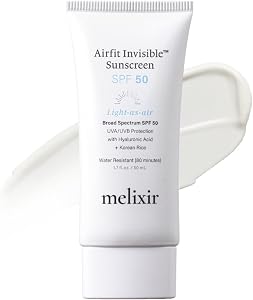 Melixir Airfit Invisible Sunscreen SPF 50, Broad Spectrum Korean Rice Sunscreen for Face,