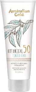 Australian Gold Botanical SPF 50 Tinted Face Sunscreen, Non-Chemical BB Cream, Water-Resis