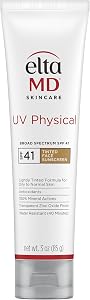 EltaMD UV Physical Tinted Sunscreen SPF for Face, 100% Mineral Active Sunscreen, Transpare