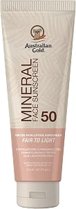 Australian Gold SPF 50 Tinted Mineral Face Sunscreen, Fair to Light, 2.5 fl oz, Broad Spec