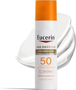 Eucerin Sun Age Defense SPF 50 Face Sunscreen Lotion with Hyaluronic Acid, Hypoallergenic,