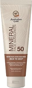 Australian Gold SPF 50 Tinted Mineral Face Sunscreen, Rich to Deep, 2.5 fl oz, Broad Spect