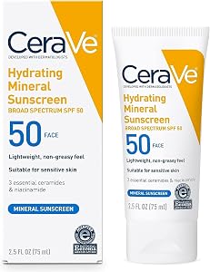 CeraVe 100% Mineral Sunscreen SPF 50, Face sunscreen With Zinc Oxide & Titanium Dioxid